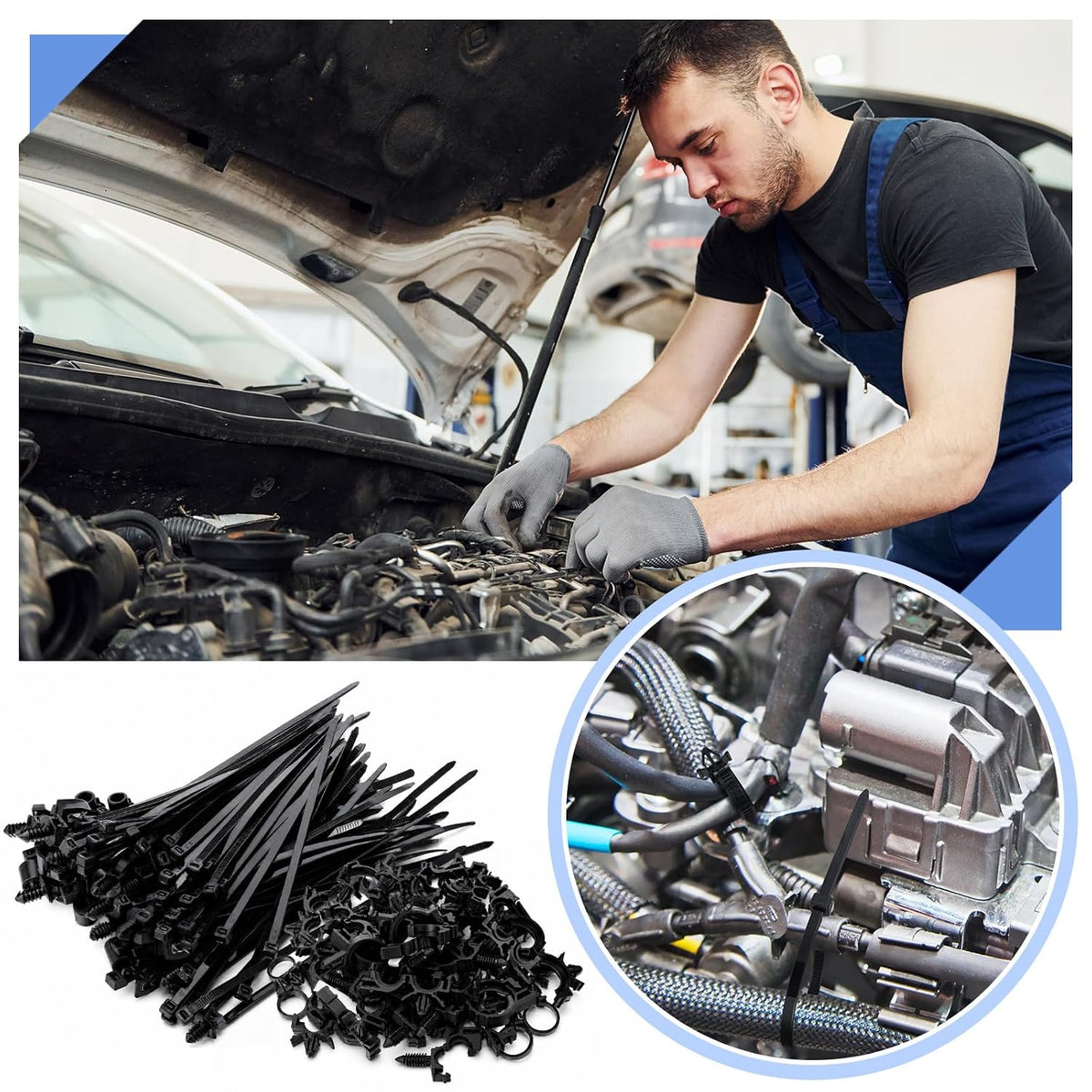 Funnymoom 300 Pcs Wire Loom Routing Clips, 15 Sizes Push Mount for Car