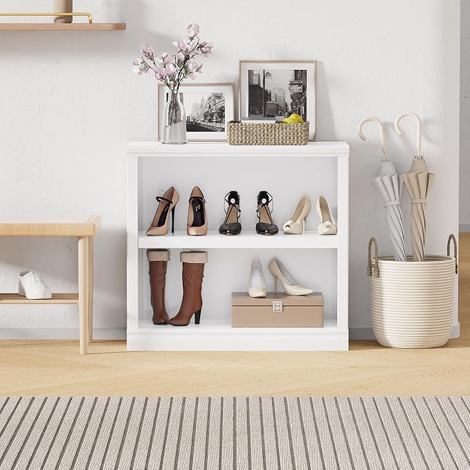 blini 2-Shelf White Bookcase Wooden Bookshelves 33in Wide Floor Standing - Image 7