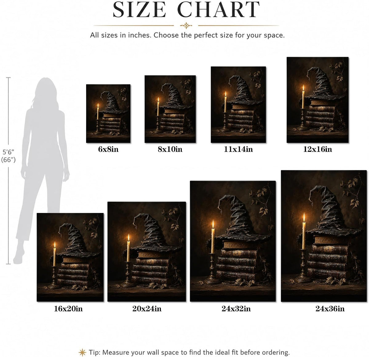 karani Halloween Canvas Wall Art, Witch Hat and Candle Halloween Pictures