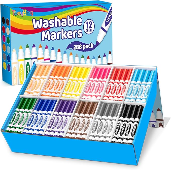 TooyBing Washable Markers Bulk, 12 Assorted Colors, Washable Markers (288 Ct)