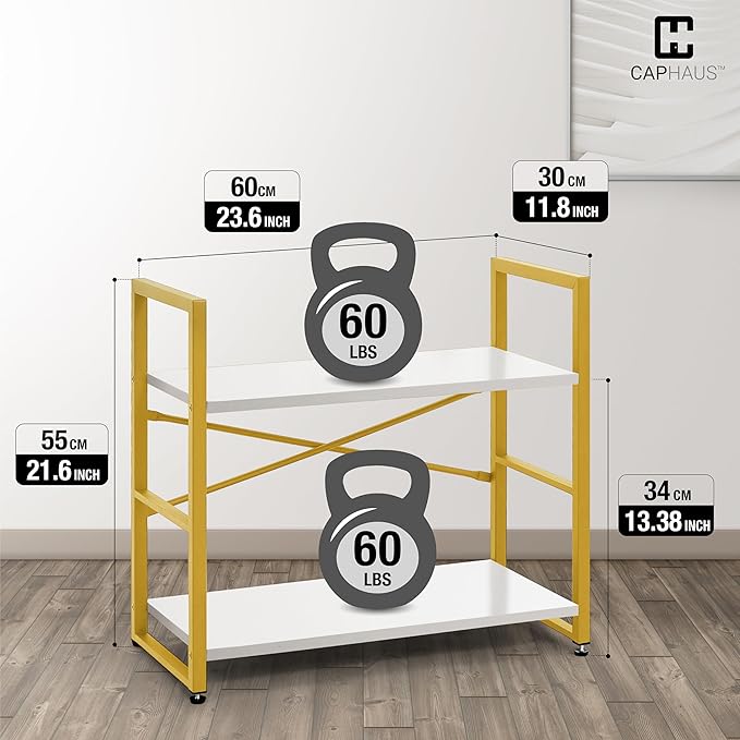 CAPHAUS 2 Tier Small Bookshelf, 24 Inch Width Free Standing Shelf, Bookcase - Image 3