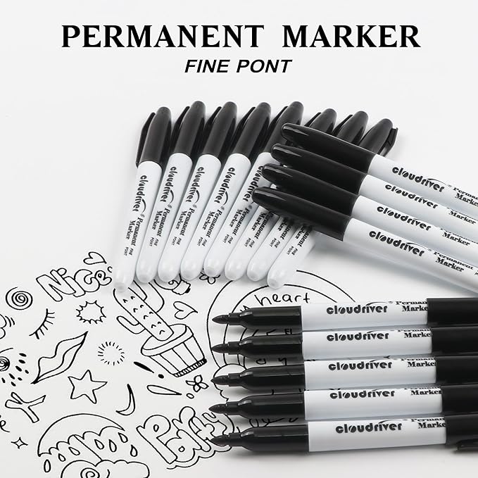 cloudriver Black Permanent Markers Fine Tip, 60 Packs Permanent Markers Bulk - Image 3