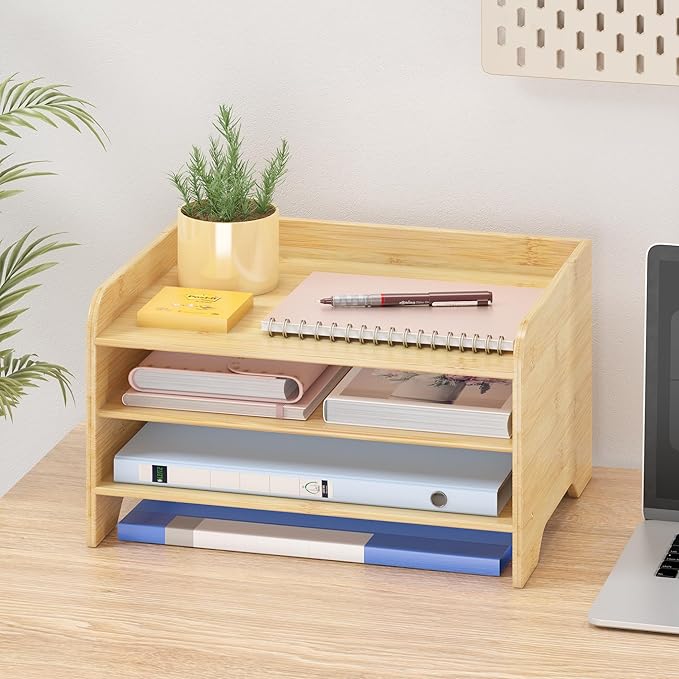 Wisuce Essentials Bamboo Desk Organizer Mail Holder Countertop Letter Tray File by Unknown