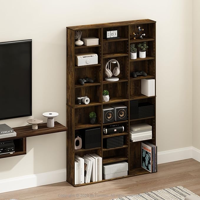 Furinno Jaya DVD Shelf, 24-Shelf Wide CD Rack, Media Shelf - Image 2