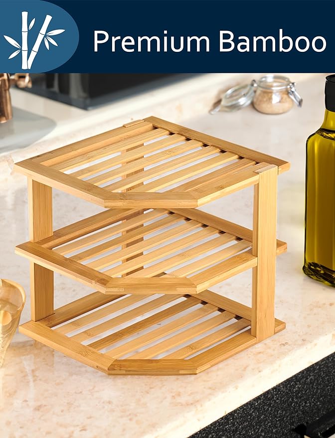 RoyalHouse Bamboo 3-Tier Corner Shelf Organizer - Image 4