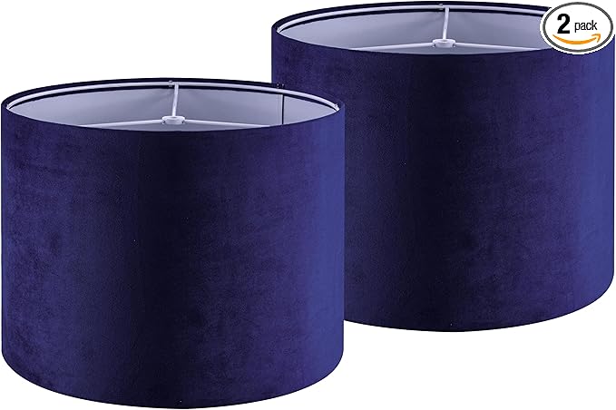 GO&SO Dark Blue Velvet Drum Lamp Shade Set of 2 Medium 13" Top x 13" Bottom x by GOSO