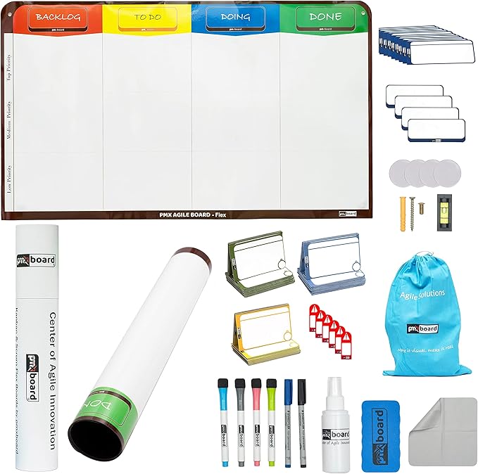 pmxboard 4 Column Magnetic Kanban Board, Scrum Board Flex Whiteboard Kit. Agile by pmxboard-makethingsvisual
