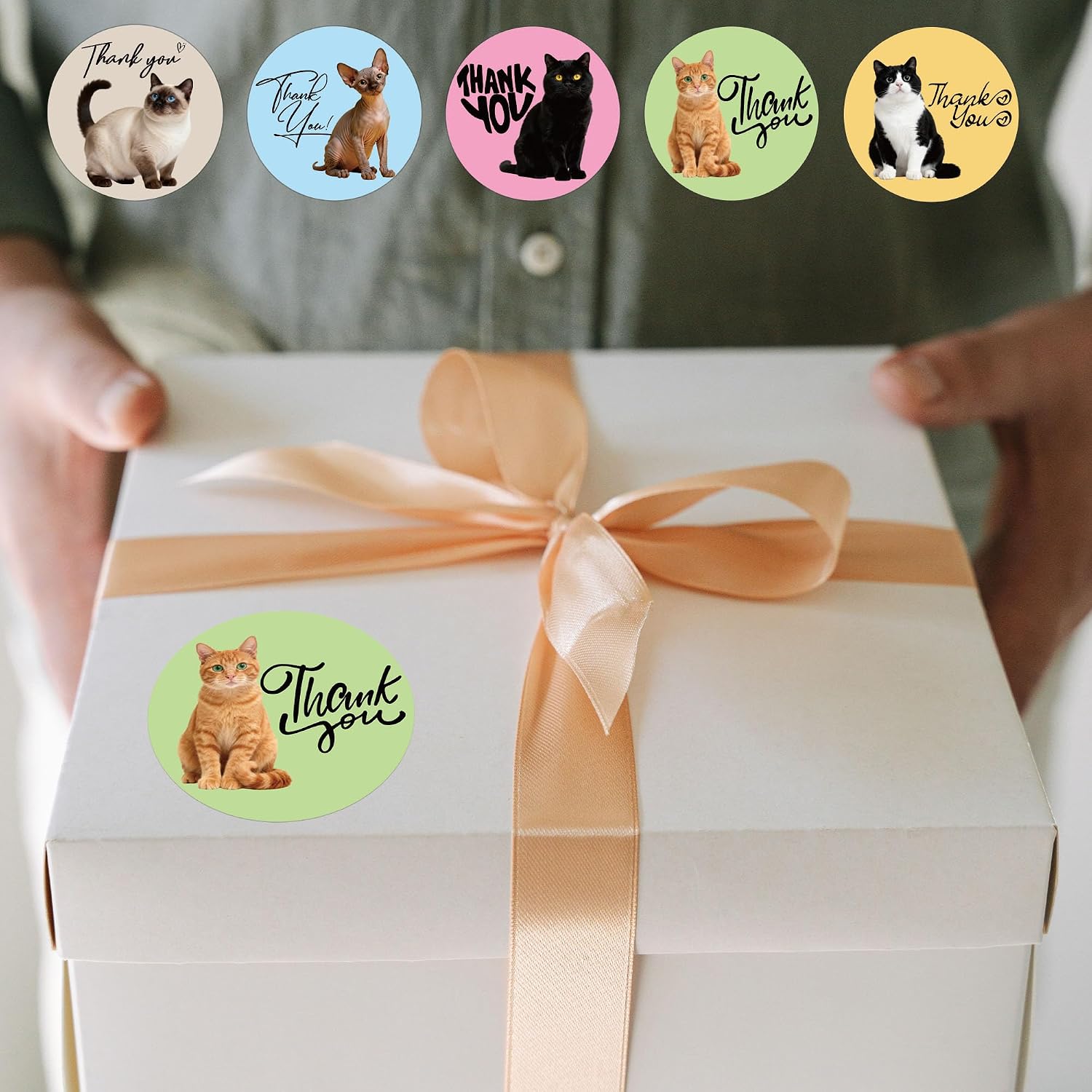 500 PCS Cute Cat Thank You Stickers - 2 Inch Funny Cat Design Stickers for Business, Online Retailers, Mail Envelopes, Packaging, Shipping