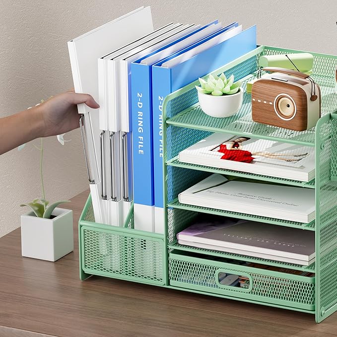 Marbrasse Desk Organizer with File Holder, 5-Tier Paper Letter Tray Organizer - Image 5