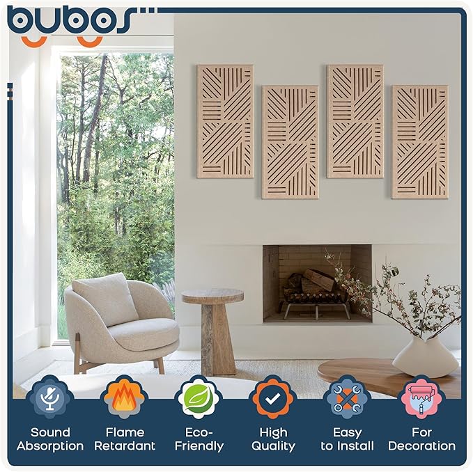 BUBOS 4 Pack Thickened Acoustic Panels, 23.6''x11.8'' Self-Adhesive Sound - Image 3