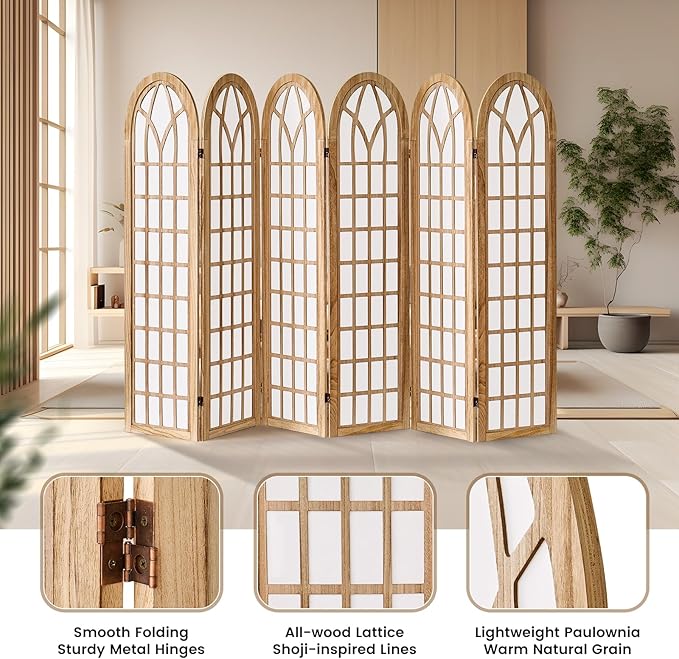 ALeesing Folding Room Divider Privacy Screen Freestanding 6-Panel Shoji Style - Image 3