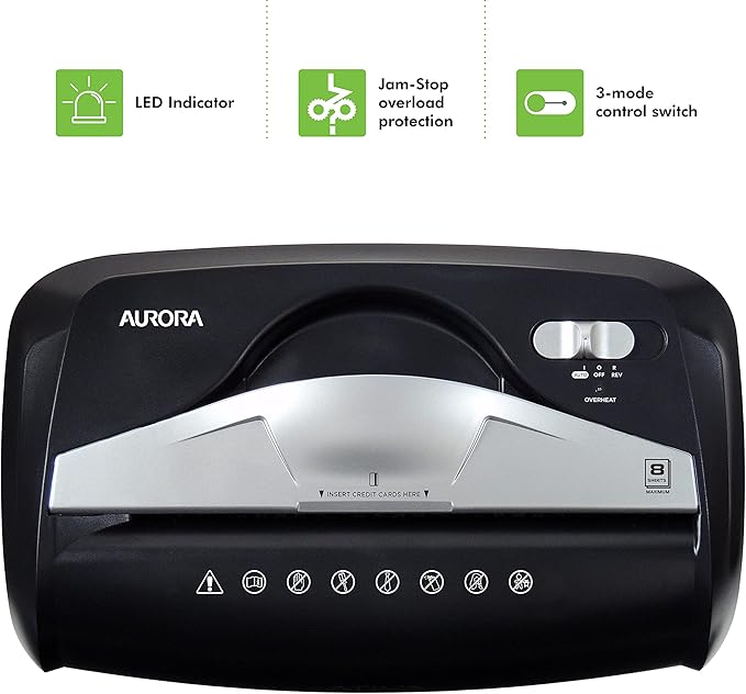 Aurora High-Security 8-Sheet Micro-Cut Paper Credit Card Shredder Black - Image 5