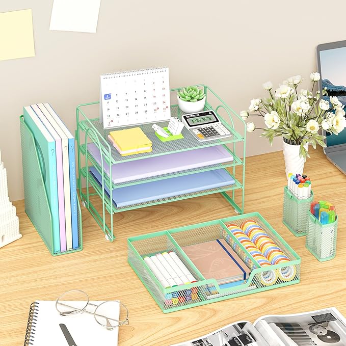 Marbrasse Desk Organizer and Accessories，4-Tier Paper Letter Tray Organizer - Image 5