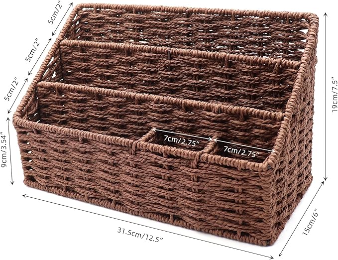 Woven Mail Organizer for Desk Countertop, Mail Holder Sorter Storage Basket for - Image 2