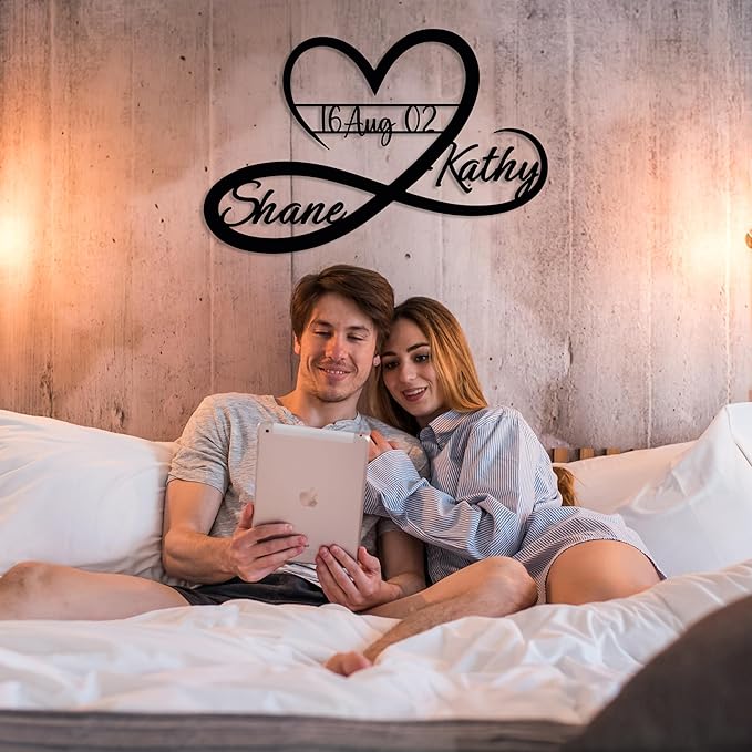 Personalized Valentines Metal Wall Sign, Custom Infinity Heart Love Couple Name - Image 2