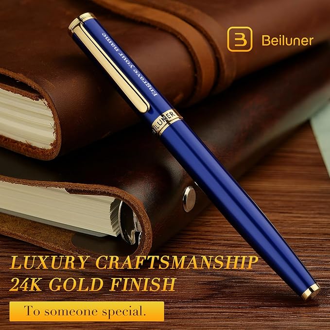 BEILUNER Blue Personalized Fountain Pen, Stunning Luxury Lacquer, 24K Gilded Nib - Image 5