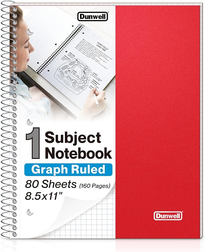 Dunwell Graph Paper Notebook 8.5 x 11 Plastic Cover, 100 Sheets, 4x4 Squares by Dunwell