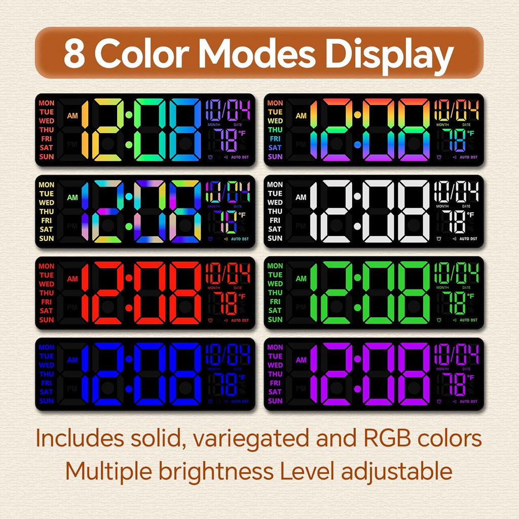 yisile 16 inch rgb led digital wall clock, close-up detail