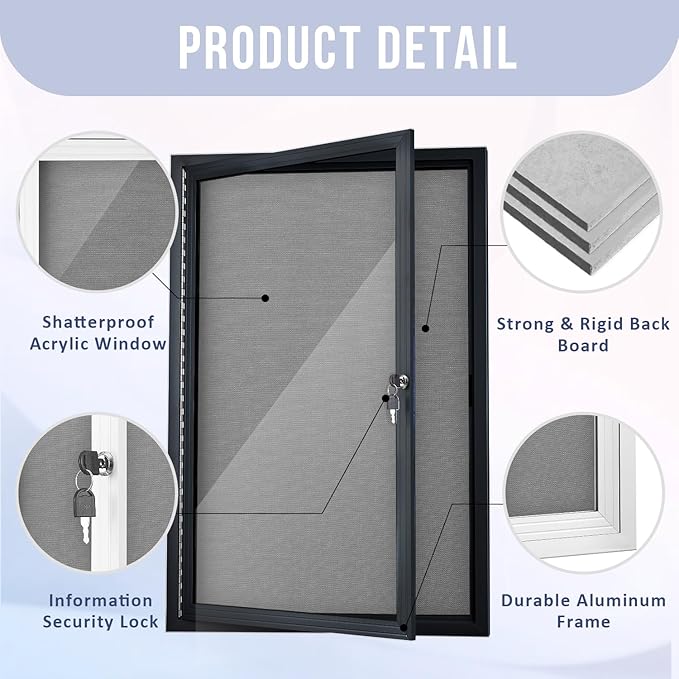 Homezelle Enclosed Bulletin Board 36"x24" Outdoor Weatherproof Cork Noticeboard - Image 3