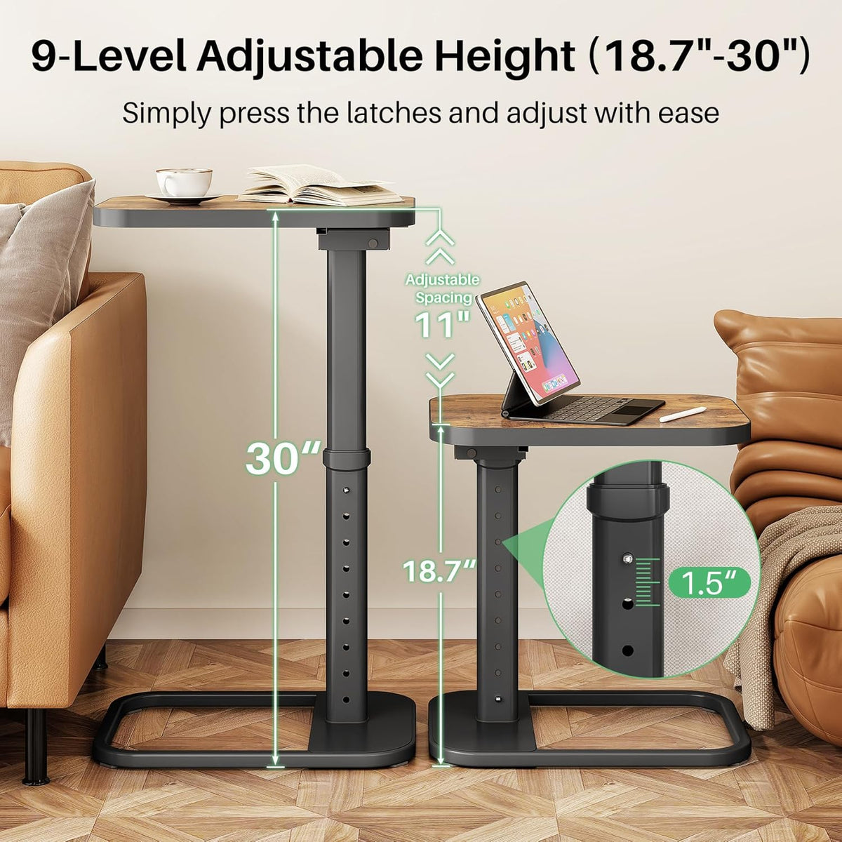 Kitstorack TV Tray Table, Adjustable Height & Flip-Top & Rounded Meta...