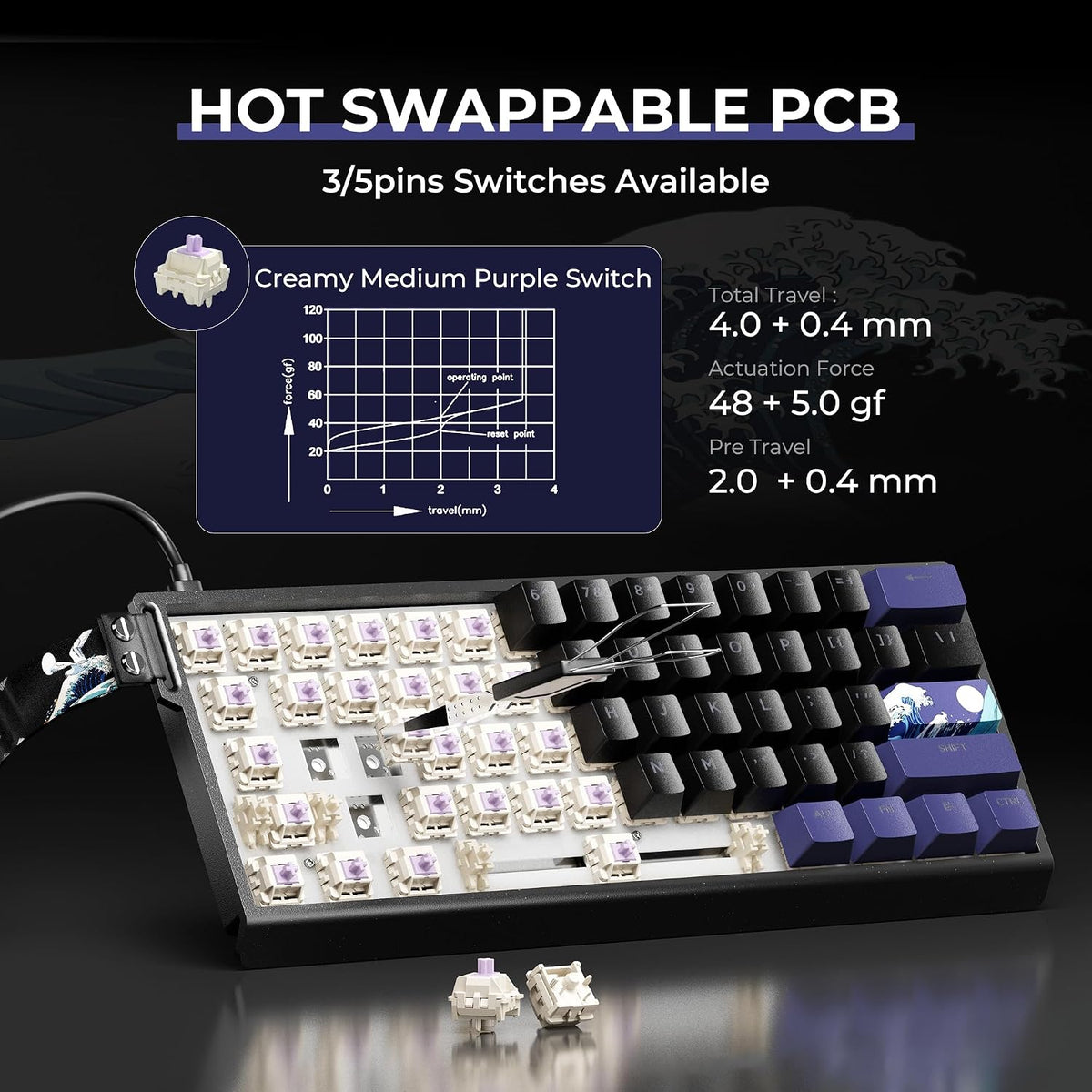 HITIME x XVX 60% Percent Keyboard with Strap, H61 Wired Aluminum Gaming Keybo...