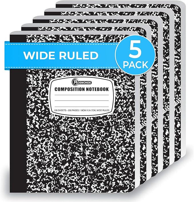 Rosmonde Composition Notebook Wide Ruled 5 Pack, 200 Pages, 9-3/4 x 7-1/2 by Rosmonde