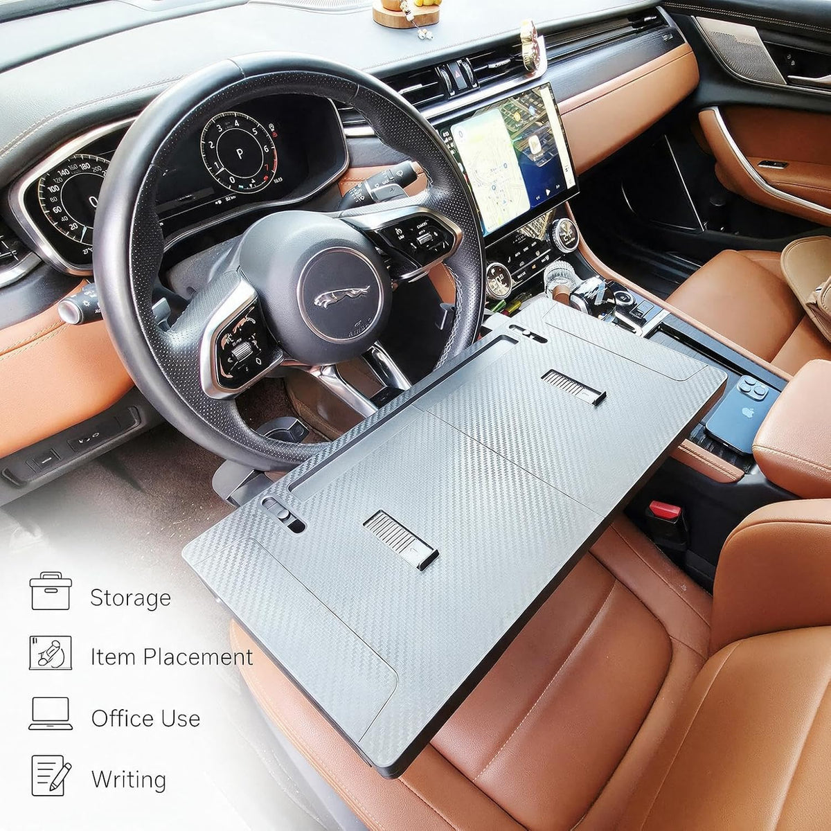 2-in-1 Car Steering Wheel Desk Laptop Tray Adjustable Foldable Food Table