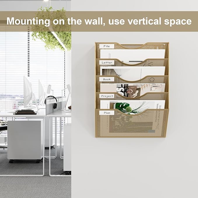 EasyPAG 5 Pocket Mesh Wall File Organizer, Hanging Paper Folder Holder - Image 4
