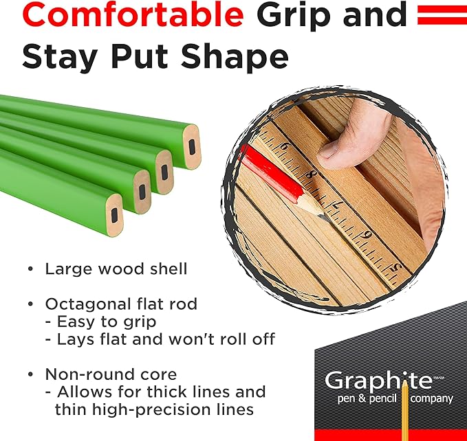 GRAPHITE Hard Lead Carpenter Pencil #2 Lumber Pencil Pack of 12 PCS - Image 6