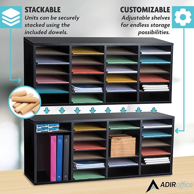 AdirOffice Wooden Adjustable Literature Organizer, 24 Compartment Office Mailbox - Image 4