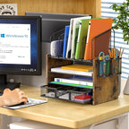 4-Tier Mesh Desk Organizer, Wooden Desk File Organizer - Image 4