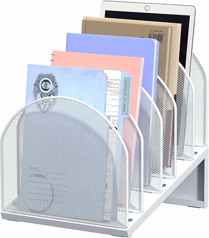 OUTIOE 5-Section Desk File Organizer, Metal Mesh Folder Organizer by OUTIOE