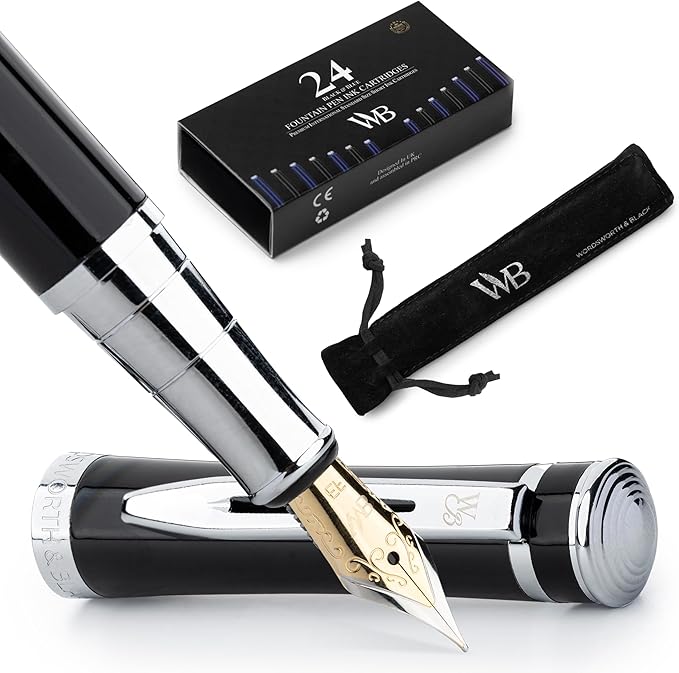 Wordsworth & Black Fountain Pen Set, Extra Fine Nib, Includes 24 Pack Ink by WordsworthBlack