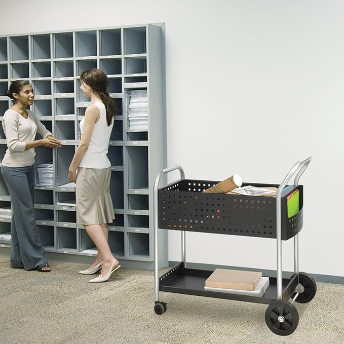 Safco Scoot Legal SizeMail Cart 5239BL Black, Swivel Wheels - Image 2
