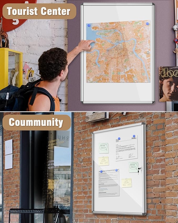 Mifuro 38"x28" Enclosed Bulletin Board, Lockable Weather-Resistant Aluminum - Image 7