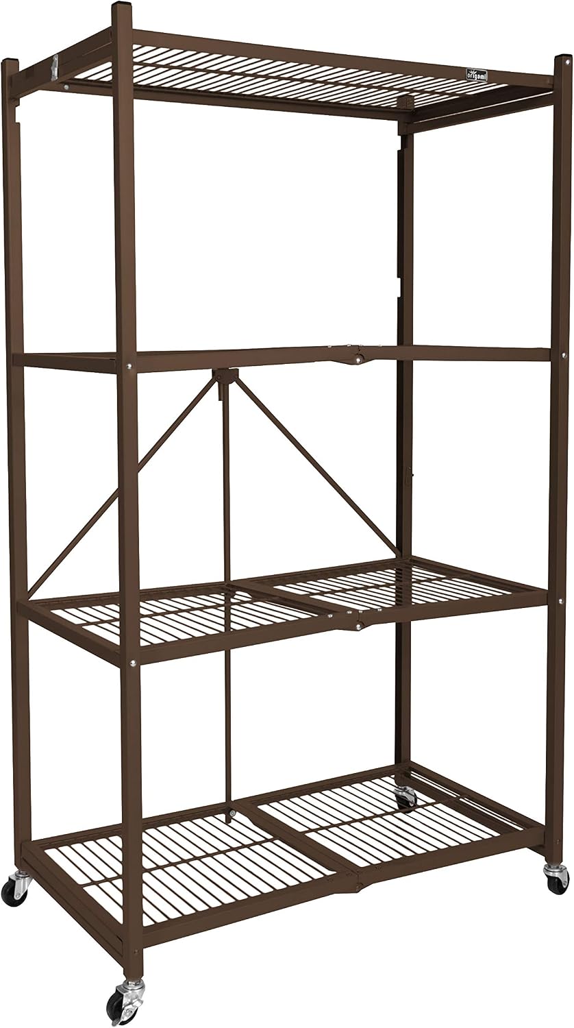 Origami 4-Tier Folding Shelf, Storage Organizer Shelves w/Wheels for Home &am...