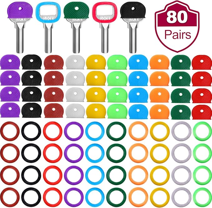 Blulu 80 Pieces 1Inch Colored Key Covers Caps Tags Covers Set Plastic Key Color by Blulu