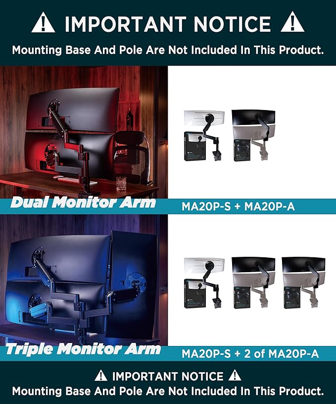 ULTRARM Heavy Duty Extension Arm Dual 49" Vertical Stacked Monitor Mount Height - Image 2
