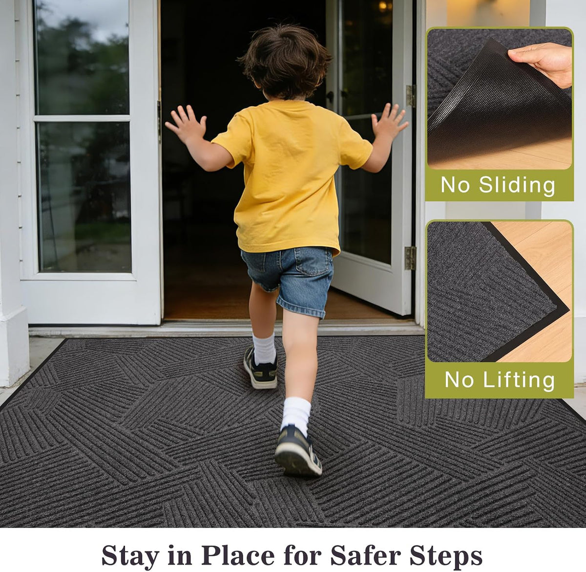 heavy duty front door mat indoor outdoor, 2′, side view