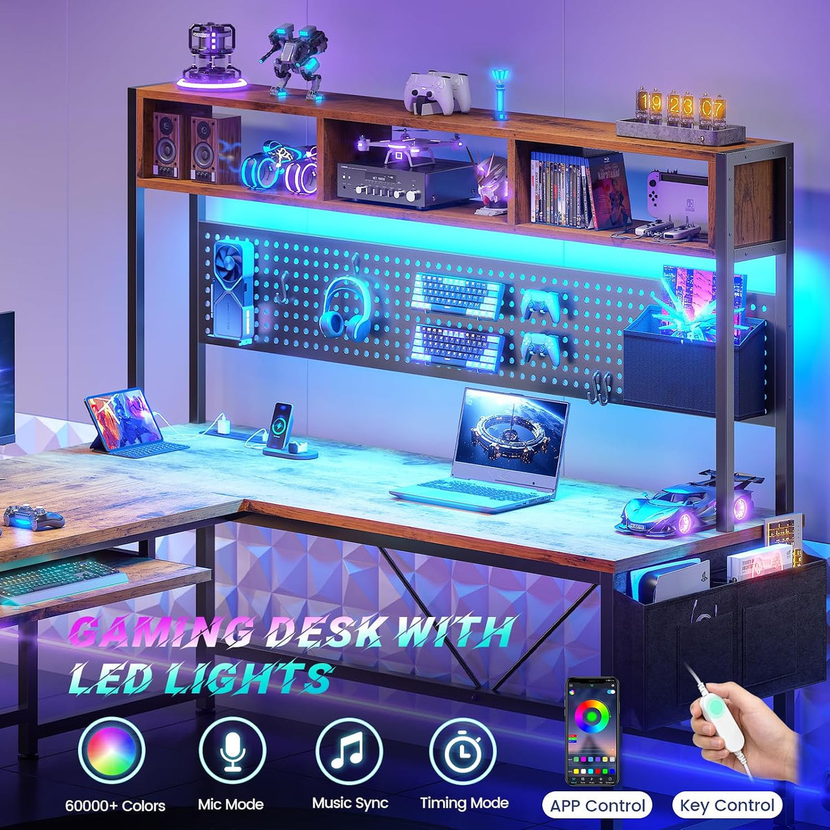 SEDETA L Shaped Computer Desk, Reversible Corner Desk with Power Outlet
