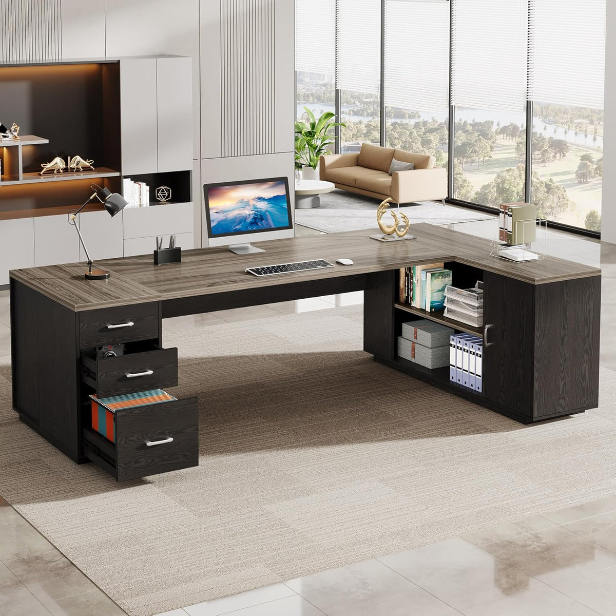 Tribesigns 85.8-Inch L-Shaped Executive Desk, Extra Large Home Office Desk
