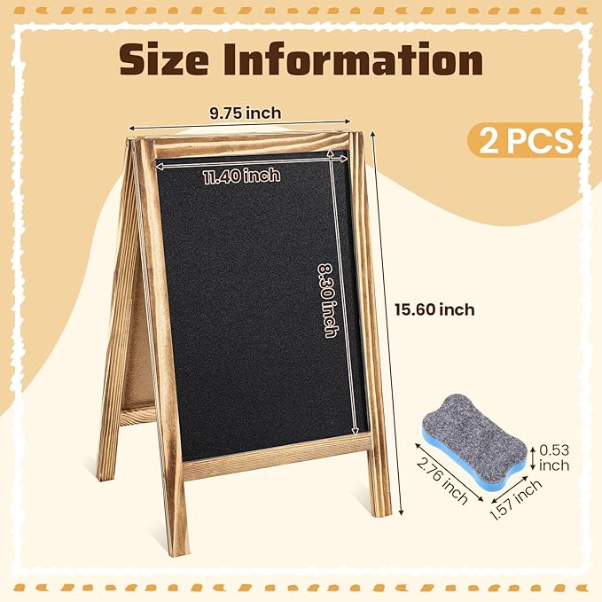 Henoyso 2 Pcs 16" x 10" Small Chalkboard Easel Tabletop Chalkboard Signs Menu - Image 2