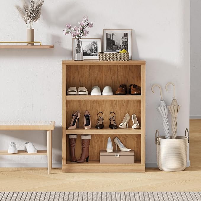 blini 3-Shelf Bookcase Wooden Bookshelves 33in Wide Floor Standing Display - Image 8