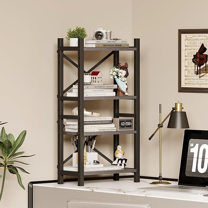 Homeiju Desktop Bookshelf, 4-Tier Stackable Narrow Desk Bookcase, Adjustable - Image 2