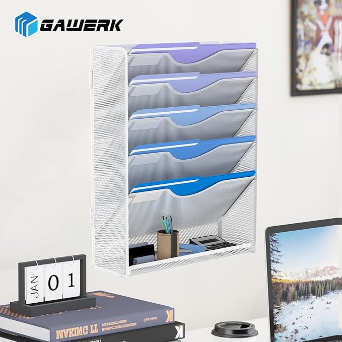 Gawerk 6 Tier Hanging File Organizer, Mesh Wall File Holder Paper Folder Rack - Image 6