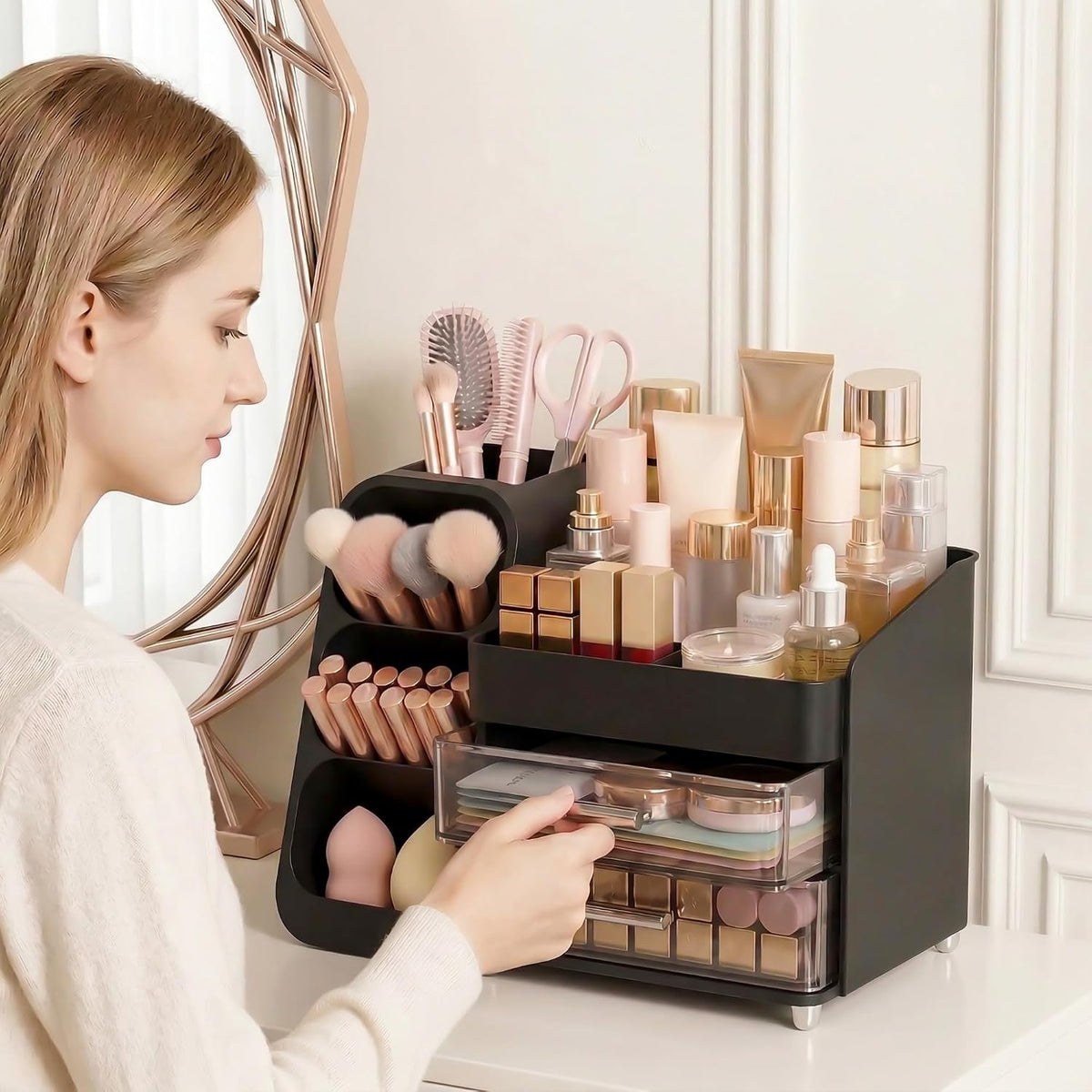 Large Capacity Makeup Organizer Countertop with Makeup Brush Holder for Vanit...