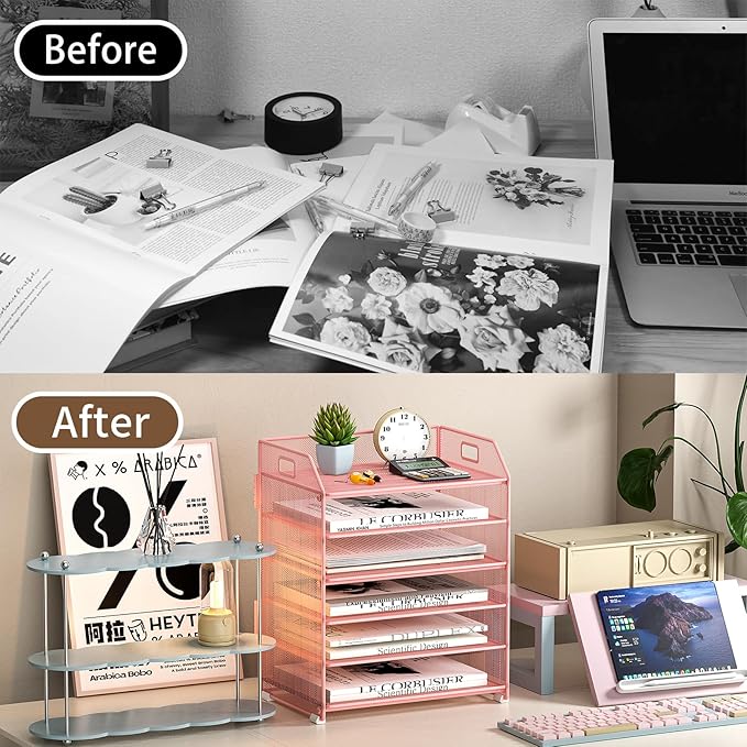 6 Tier Desk Organizer, Heavy-Duty Thick Metal Letter Tray Organizer, Large - Image 6