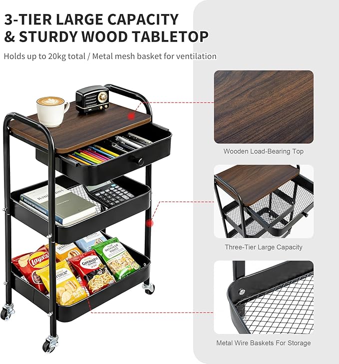 CAMOAT 3-Tier Rolling Storage Cart - Image 2