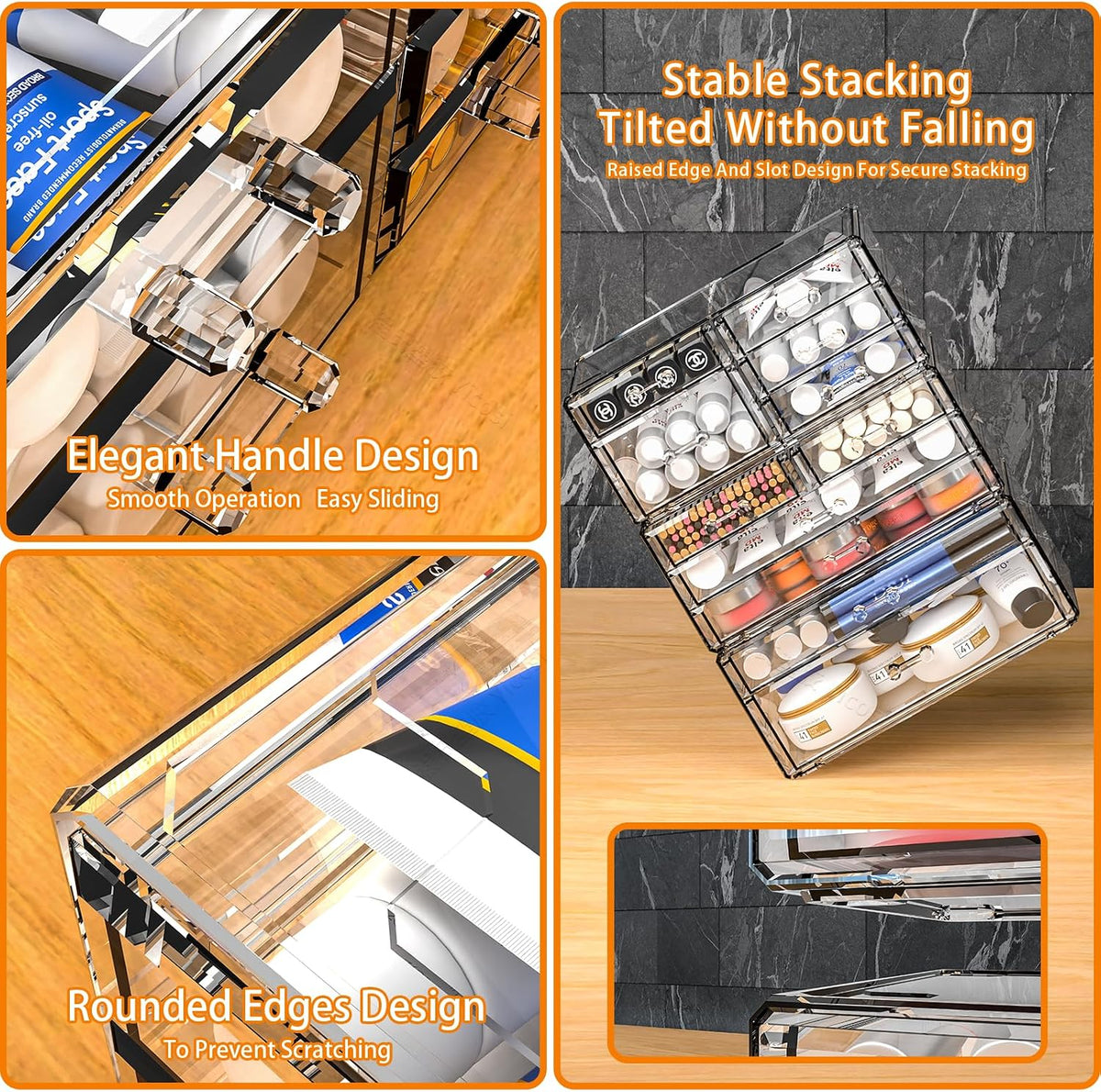 Cq acrylic Make Up Organizers for Vanity With 14 Drawers, 4 Pack Clear Drawer...