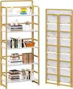 4NM No Assembly 5 Tiers Folding Bookshelf Storage Shelves Vintage Bookcase by 4NM